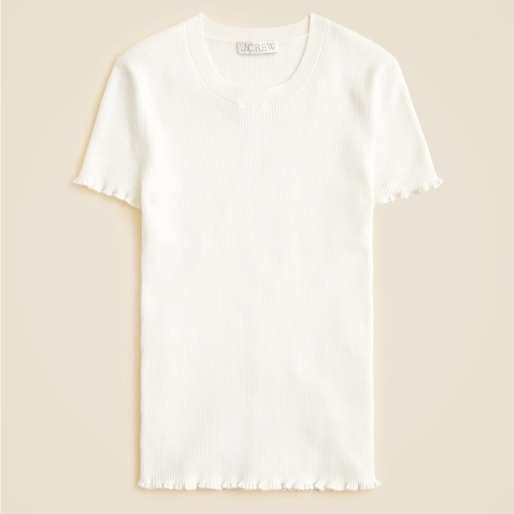 J crew ivory Ruffle-trim T-shirt in TENCEL™ lyocell blend